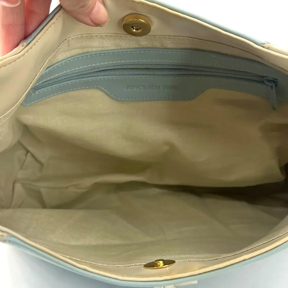 VINTAGE Y2K Jones New York Light Blue Cream Hobo-Style Shoulder Bag Purse